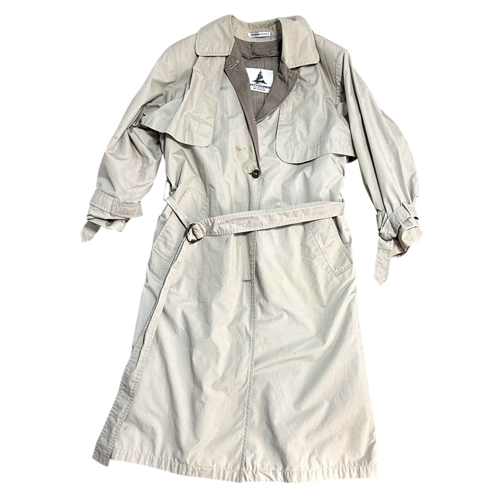 Vintage Misty Harbor Trench Coat Womens 4 Petite Beige Belted Lined Raincoat